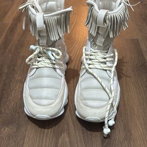 Versace Cream Fringe High-Top Sneakers